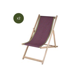 Lot De 2 Chiliennes Pliantes Règlables - 100 % Coton - Bois Hêtre - Rouge - Sauvelade Bleu Do