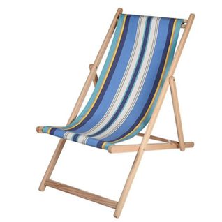 Lot De 2 Chiliennes Pliantes Règlables - 100% Acrylique - Bois Hêtre - Bleu/blanc - Paros