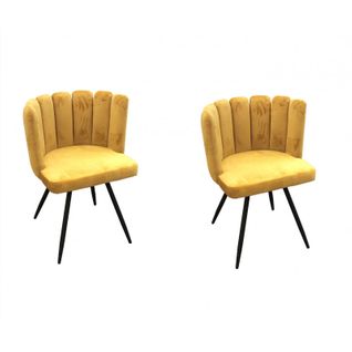 Lot De 2 Chaises Rondes En Velours - L 53 X P 51 X H 80 Cm - Jaune- 4 Pieds En Métal