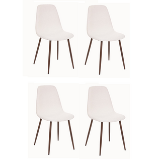Lot De 4 Chaises En Tissu Bouclette Avec Pieds En Métal Effet Noyer - Roka - Blanc