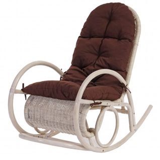 Fauteuil À Bascule Jody En Rotin  Blanc Rembourrage Marron