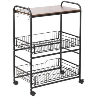 Chariot De Cuisine Desserte Chester Noir Et Aspect Bois