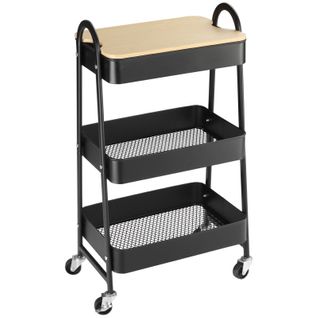 Chariot Sur Roulettes Virgina Noir Et Bois