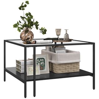 Table Étagère Carrée Diana Verre Et Noir