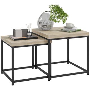 Lot De 2 Tables Basses Carrées Gigognes Tom Noires Et Chêne Clair