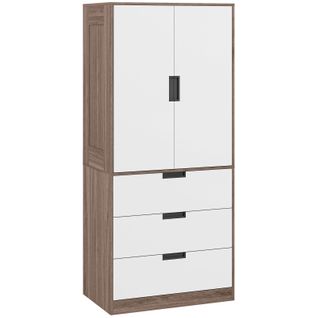 Armoire De Chambre 2 Portes - Penderie, 3 Tiroirs - Blanc Effet Bois