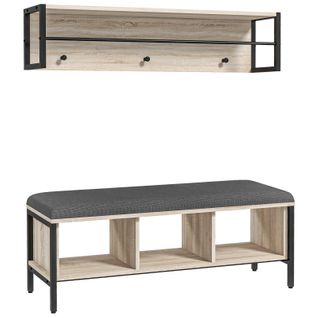 Vestiaire D'entrée Banc à Chaussures 3 Compartiments 3 Patères Barre Penderie