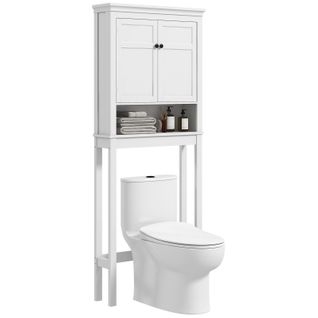 Meuble Wc Meuble Dessus Toilettes Style Classique Chic 2 Portes Étagère Niche Blanc