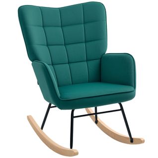 Fauteuil à Bascule Rocking Chair Design Acier Piètement Bois Effet Velours