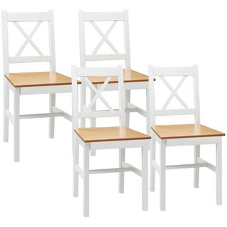 Lot De 4 Chaises De Salle à Manger Esprit Campagne Bois Blanc