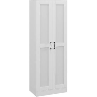Armoire 2 Portes 4 Étagères Poignées Métal Noir Panneaux Blanc