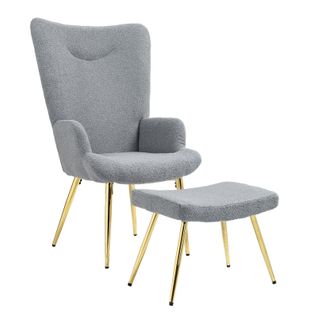 Ensemble Fauteuil Et Repose-pieds Gussy Gris Et Doré 