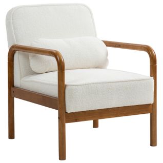 Fauteuil Lounge Design Ennio Bois D’hévéa Et Blanc
