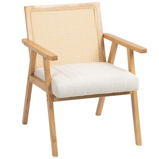 Fauteuil Lounge Cannage Ninho Bois Et Blanc Cassé