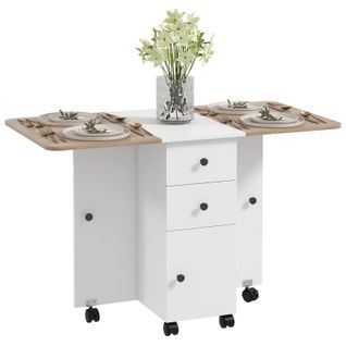 Table Pliante Multi-rangements Biney Blanc Et Aspect Chêne Clair