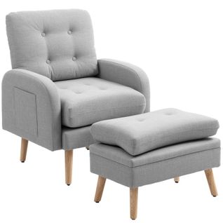 Fauteuil Et Repose-pieds Design Nordique Boldy Effet Lin Gris Clair