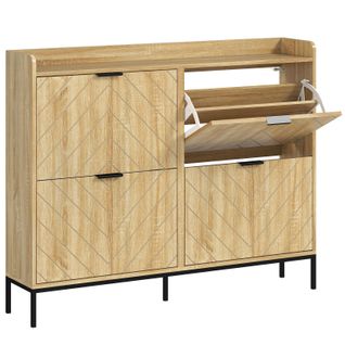 Meuble à Chaussures Design 4 Portes Carlos Aspect Chêne Et Noir