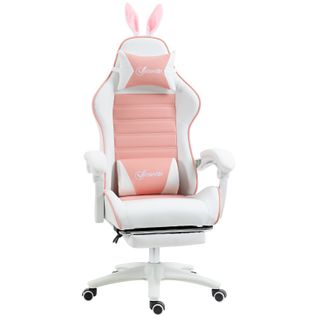 Chaise Gaming Inclinable Réglable Simona Rose Et Blanche