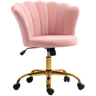 Chaise Bureau Velours Design Coquillage Lucia Rose Et Doré