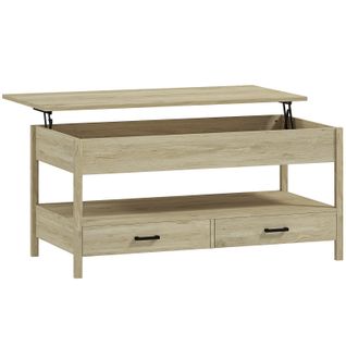 Table Basse Relevable 2 Tiroirs Étagère Nora Effet Bois Clair