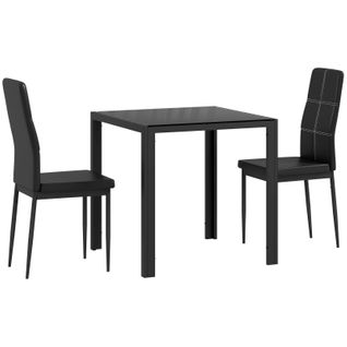 Ensemble Table à Manger Et 2 Chaises Plateau Verre Nestor Noir