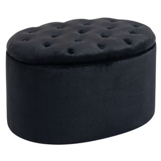 Pouf Ovale Style Chesterfield Velours Elodie Noir