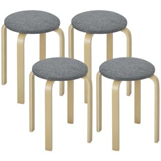 Lot De 4 Tabourets Empilables Calim Gris Et Bois Naturel