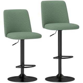 Lot De 2 Tabourets De Bar Lykke Tissu Vert Acier Noir Mat