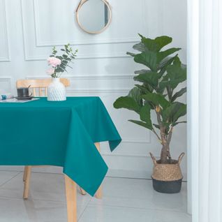 Nappe Carrée Et Enduite Antitache - 180x180 Cm - Bleu Paon