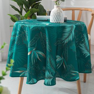 Nappe Ronde Exotique Anti-taches - D160 Cm - Bleu Paon