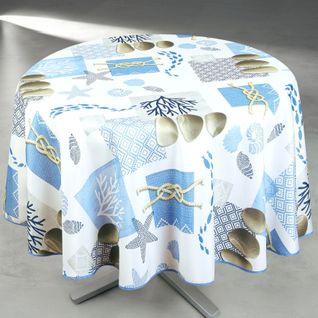 Nappe Anti-tâche Ronde Motif Bord De Mer - 160x160 Cm - Blanc