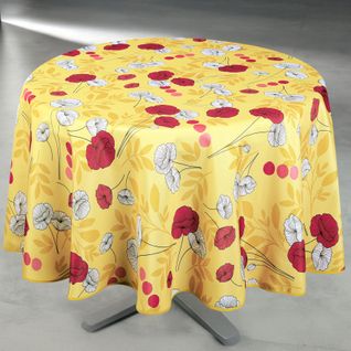 Nappe Anti-tâche Ronde Motif Coquelicots - 160x160 Cm - Jaune