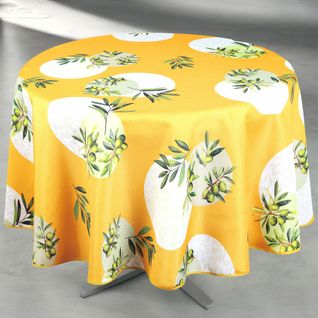 Nappe Anti-tâche Ronde Motif Olive - 160x160 Cm - Jaune