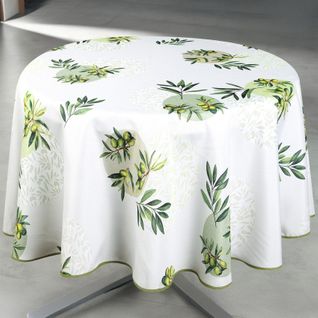Nappe Anti-tâche Ronde Motif Olive - 160x160 Cm - Vert