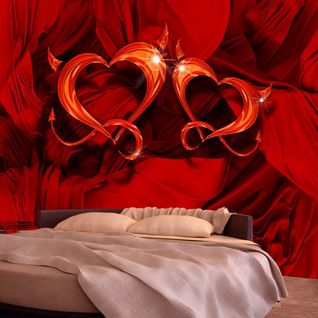 Papier Peint Deux Coeurs 350 X 245 Cm Rouge