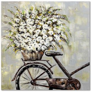 Tableau Fleurs Sur Un Vélo 90 X 90 Cm Blanc