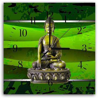 Horloge Murale Design Bouddha En Méditation Couleur Verte 60 X 60 Cm Vert