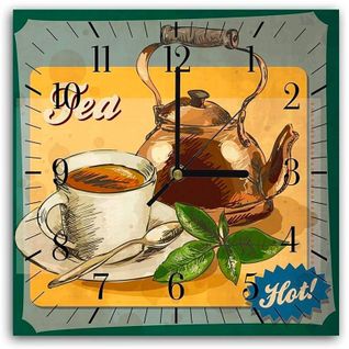 Horloge Murale Conviviale Illustration Théière Et Tasse 50 X 50 Cm Marron
