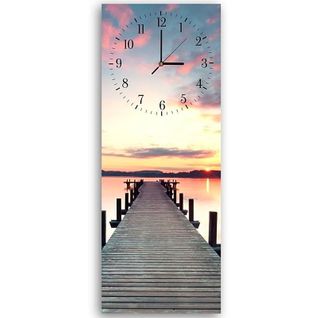 Horloge Murale Coucher De Soleil Sur Quai En Bois 30 X 90 Cm Bleu