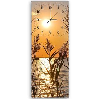 Horloge Panoramique Coucher De Soleil Sur L'eau 25 X 65 Cm Orange