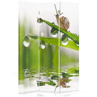 Paravent Design Escargots Et Rosée Sur Brins D'herbe 110 X 180 Cm - 2 Faces R° V° + 360° Vert