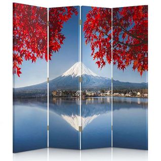 Paravent Mont Fuji 4 Panneaux Design Élégant Et Zen 145 X 180 Cm - 1 Face Déco Bleu