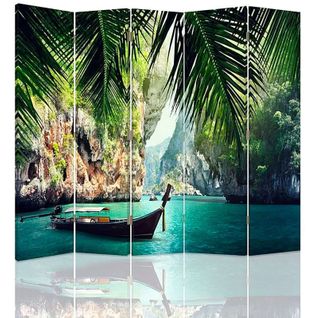 Paravent Déco Tropicale Et Bateau Pour Intérieurs Exotiques 180 X 150 Cm - 1 Face Déco Vert
