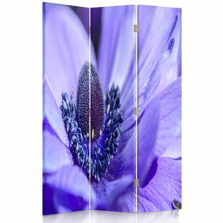 Paravent Déco 3 Volets Motif Fleur Bleu-violet Élégant 110 X 150 Cm - 2 Faces R° V° Bleu