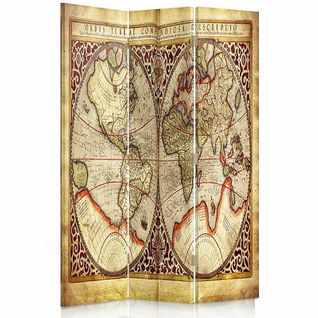 Paravent 3 Volets Déco Murale Carte Du Vieux Monde Vintage 110 X 180 Cm - 2 Faces R° V° Marron