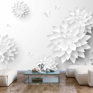 Papier Peint Fleurs Orientales 350 X 245 Cm Blanc