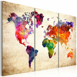 Tableau La Carte Du Monde à L'aquarelle 90 X 60 Cm Multicolore