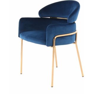 Fauteuil Rembourré Couleur Bleu Pieds Dorés