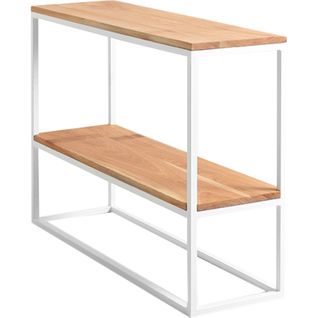 Console 2 Plateaux Chêne Pied Métal Blanc L100cm