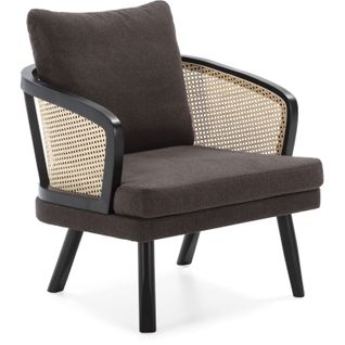 Fauteuil Bois Noir Tissu Rotin Naturel 75x80x86